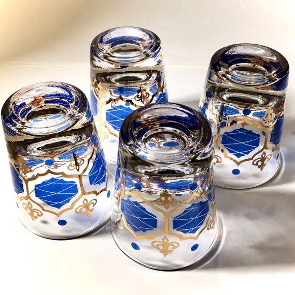 SOLD! ⛔️ SET OF 4 VINTAGE GOLD BLUE CLEAR CORDIAL GLASSES - Picture 5 of 6